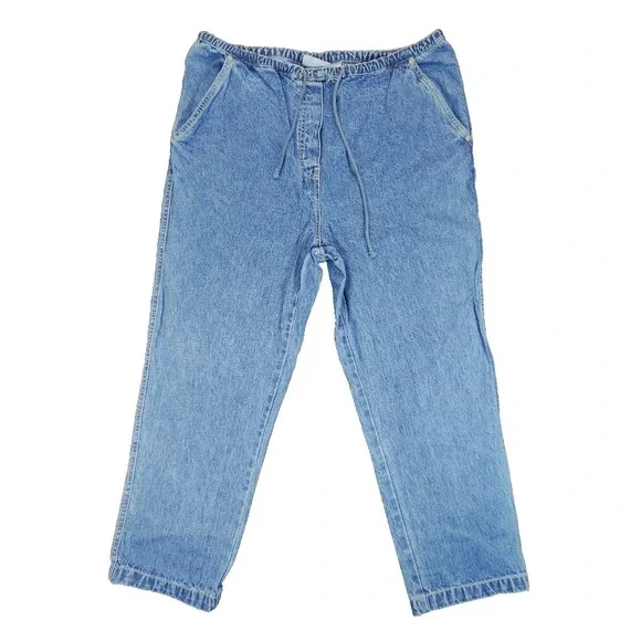 VTG Bill Blass Jean Women PL Blue Denim Elastic Waist Drawstring Utility Pockets - Picture 2 of 9